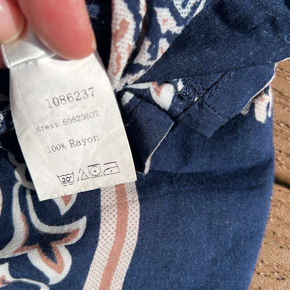 Boho cute navy/tan off shoulder tie front mini dress SZ M - Picture 9 of 10